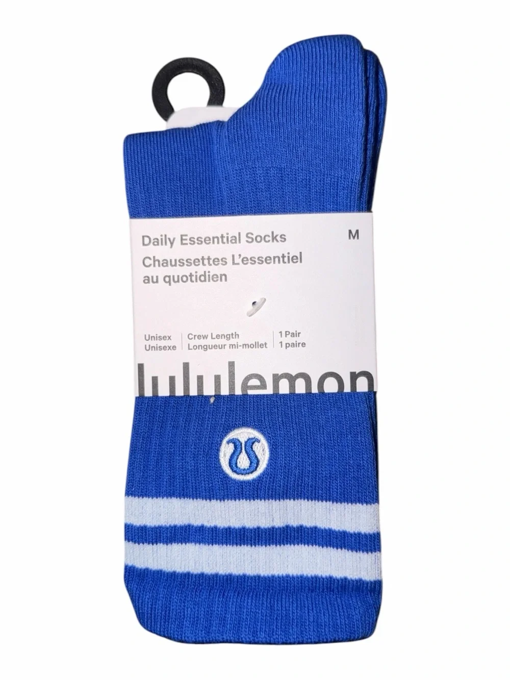 Lululemon Unisex Daily Essential Crew Socks Stripe Beach Ball Blue Size M NWT